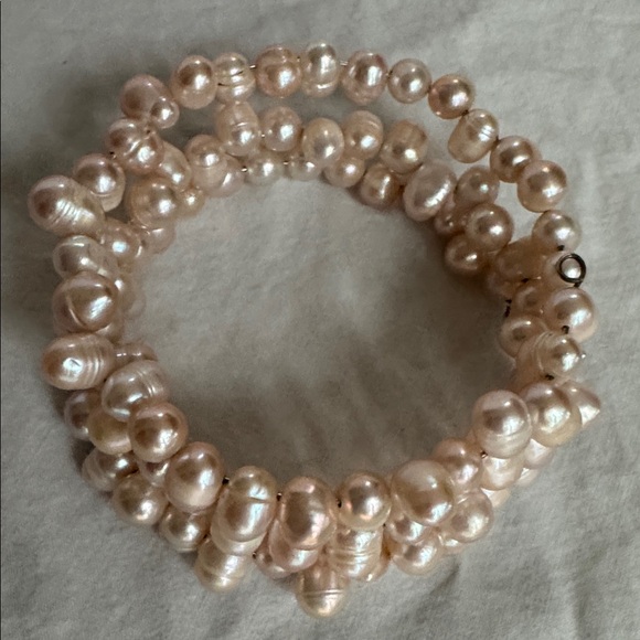 PINK FRESHWATER PEARLS BRACELET COIL ARTISAN Jewelry Spiral Bangle Genuine Pearl - Picture 2 of 12